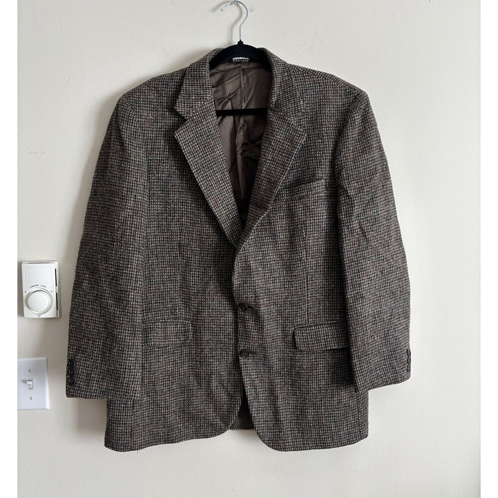 VTG Harris Tweed 44 Jacket Blazer Handwoven Mens Brown Blue Pure‎ Scottish Wool